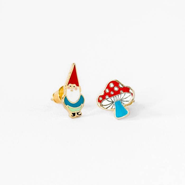 Gnome And Mushroom Studs