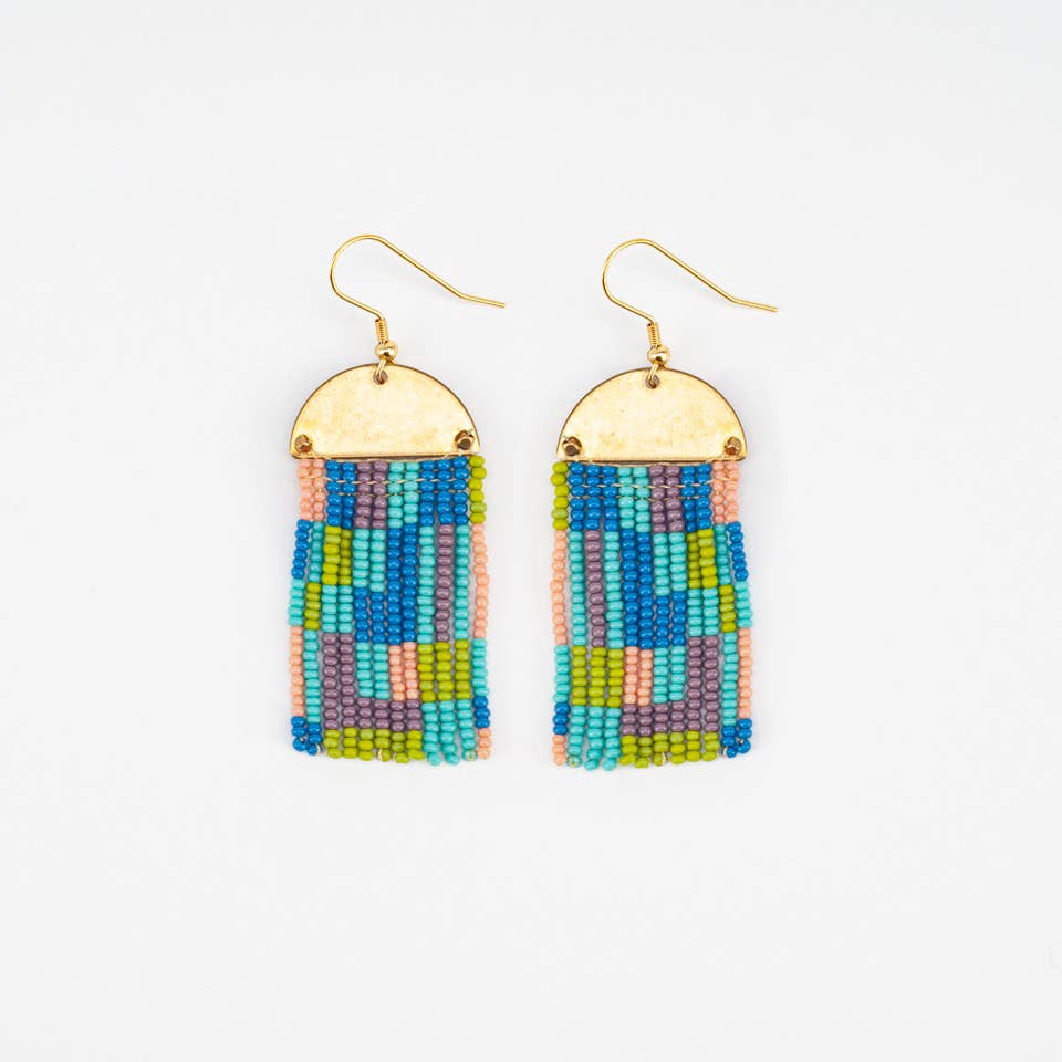Beaded Patchwork & Brass Earrings