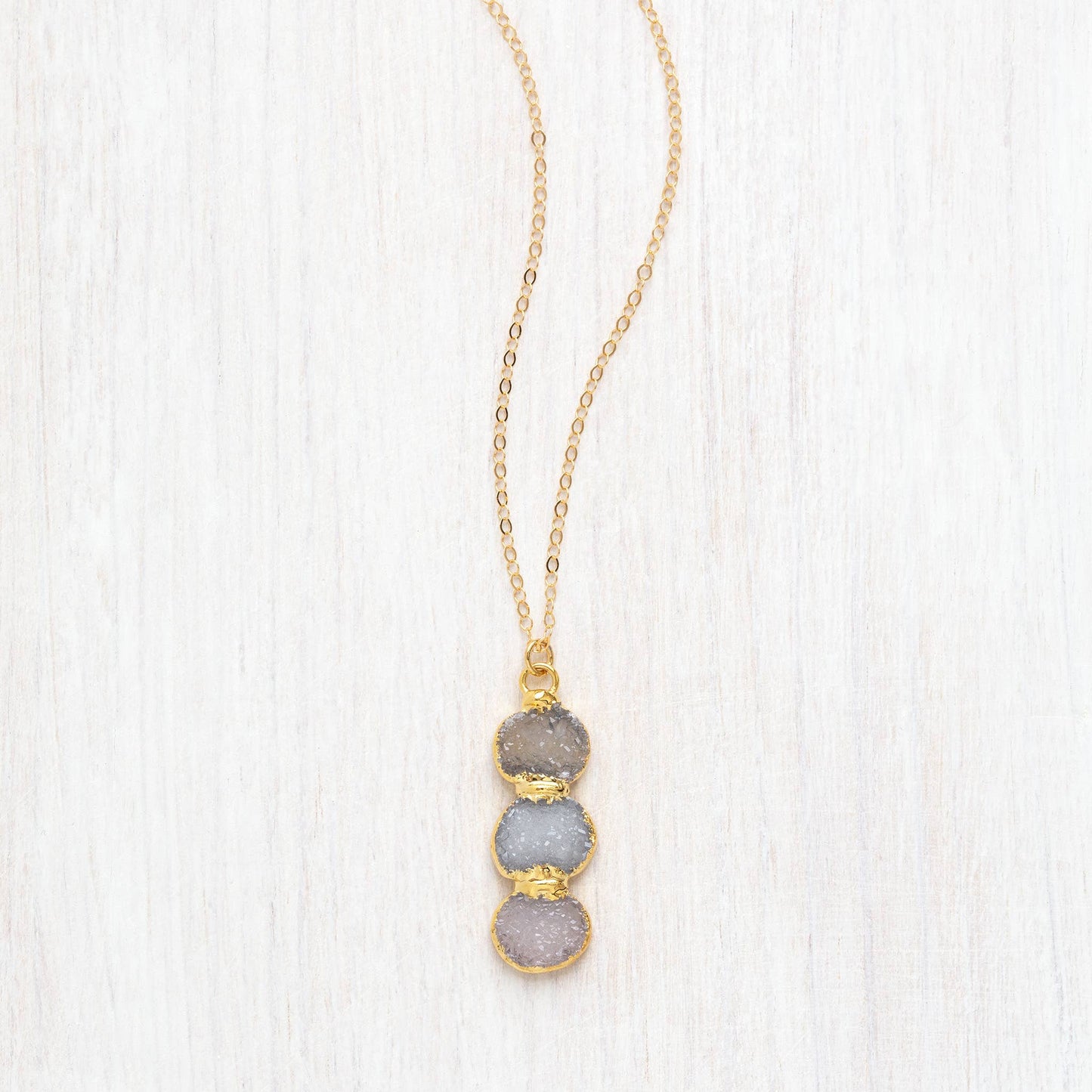Vertical Triple Druzy Quartz Circle Necklace