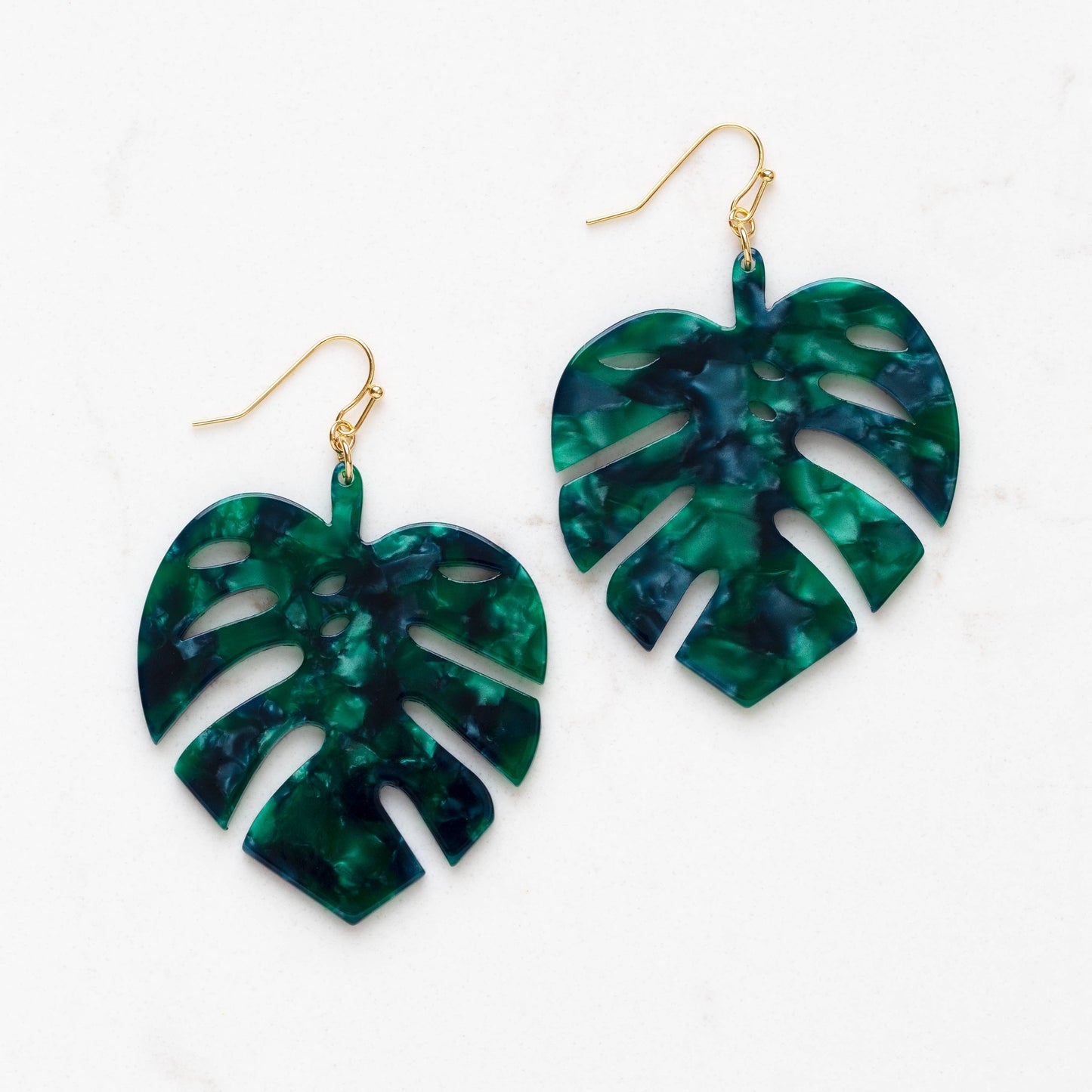Green Acetate Monstera Earrings