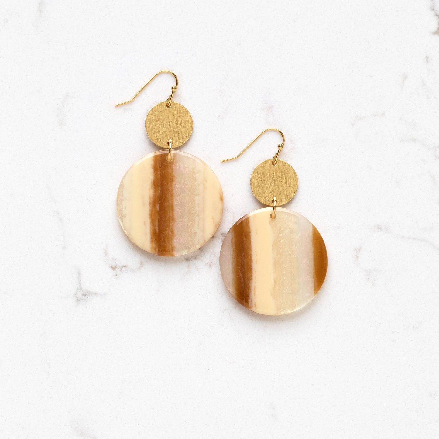 Gold Disc Iridescent Earthtone Earrings