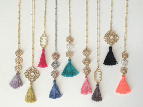Filigree Metal Lace Silk Tassel Necklace SALE