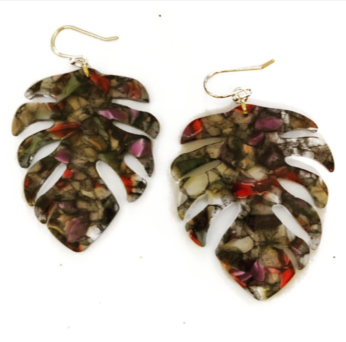Autumn Tone Monstera Earrings