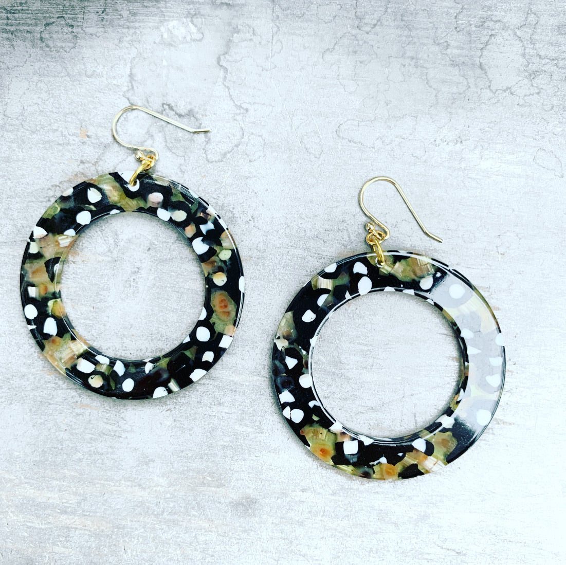 Abstract Polka Dot Print Flat Hoop Earrings SALE