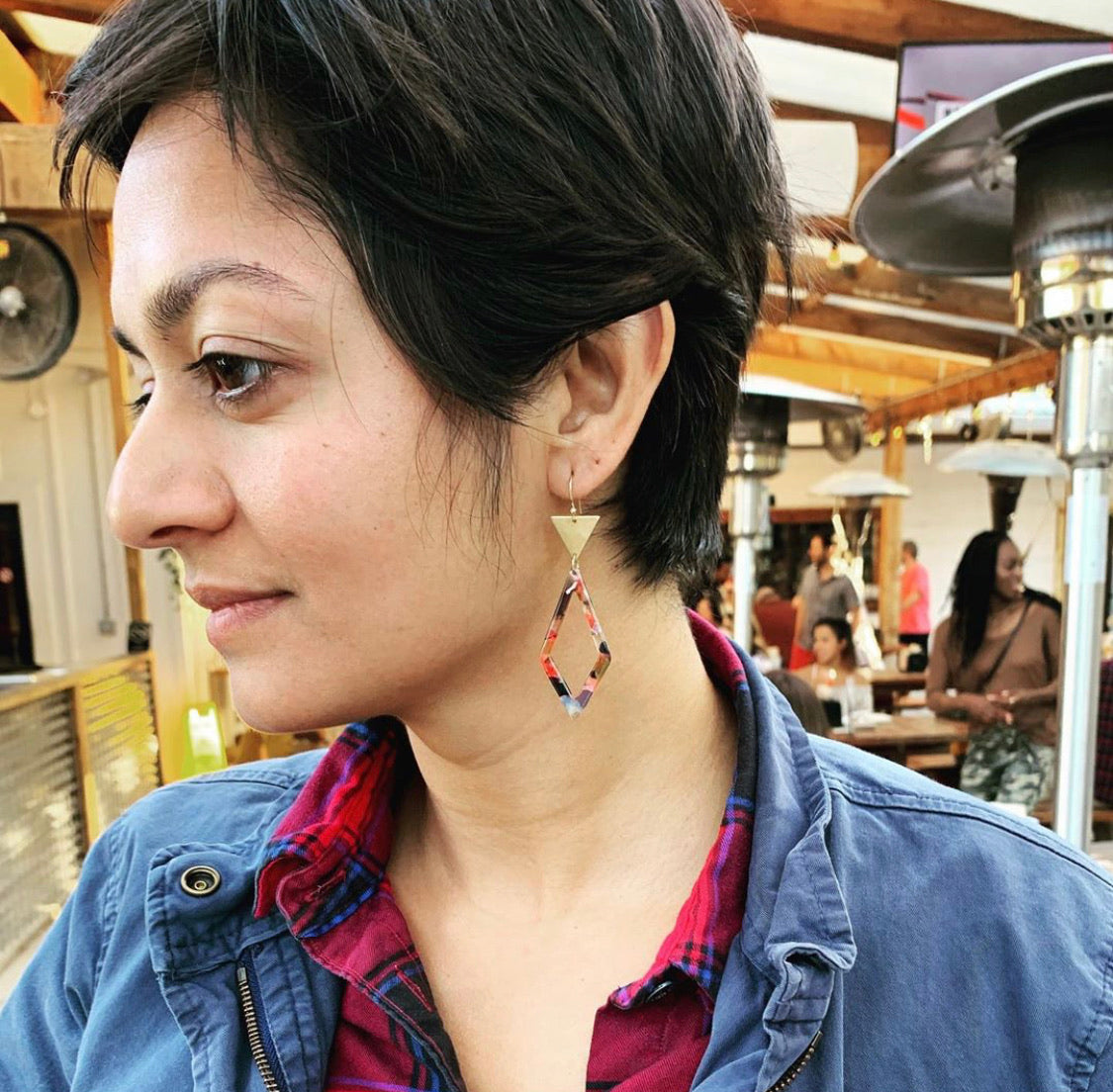 Triangle and Diamond Dangle Earrings