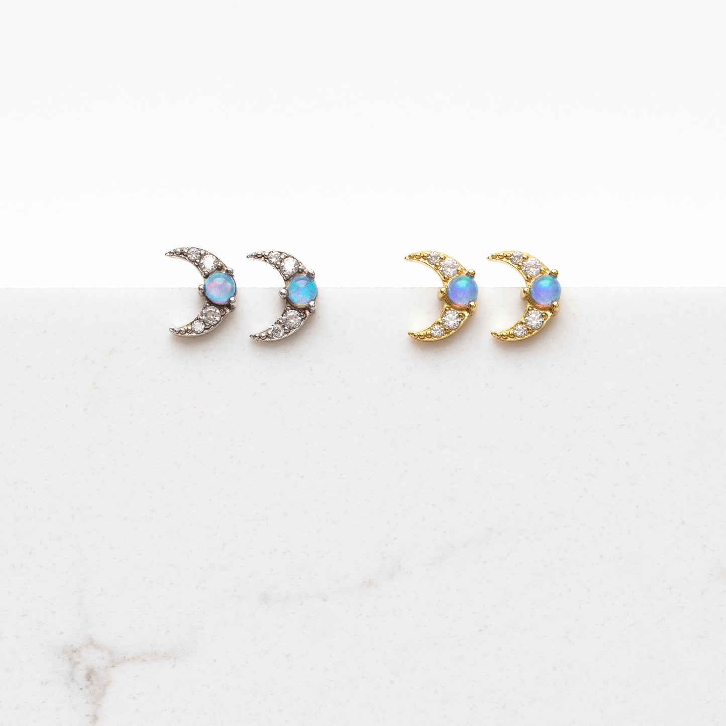 Opal Crystal Crescent Moon Studs