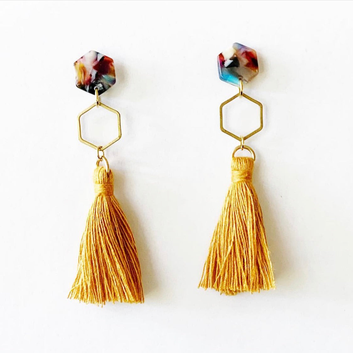 Acetate Hexagon Tassel Earrings