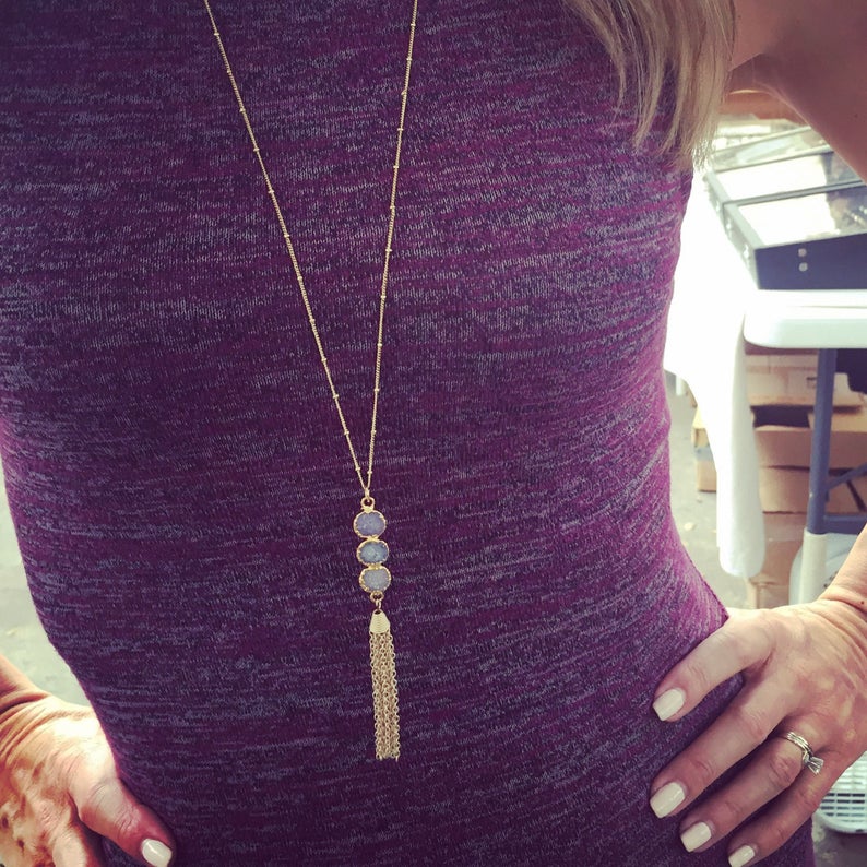 3 Circles Long Druzy Tassel Necklace SALE
