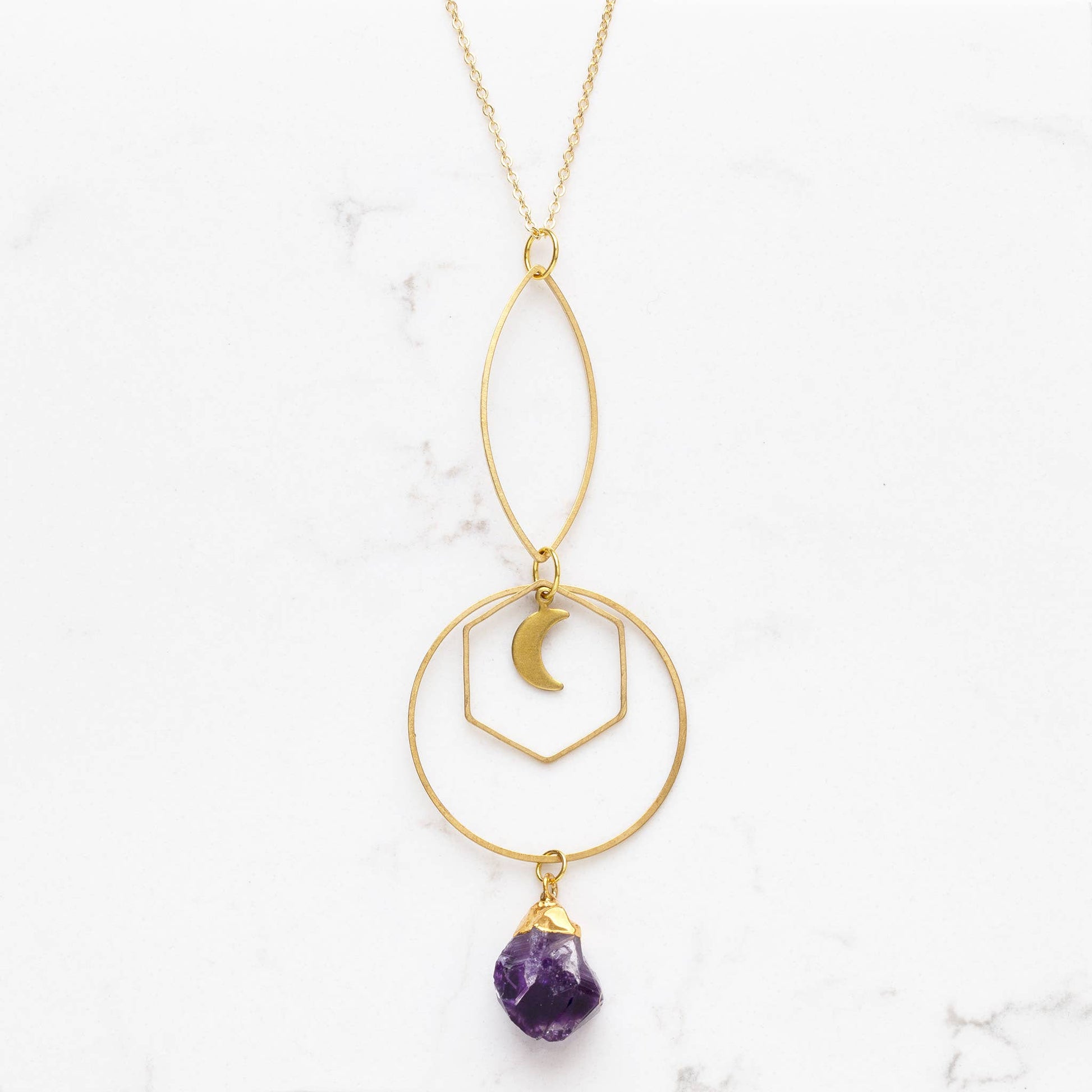 Amethyst Moon Shapes Necklace – Stitch and Stone - Main Image