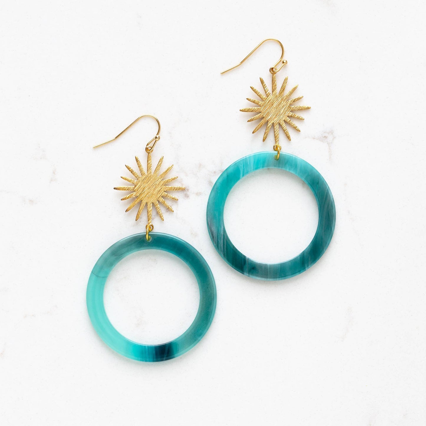 Aqua Starburst Dangle Earrings