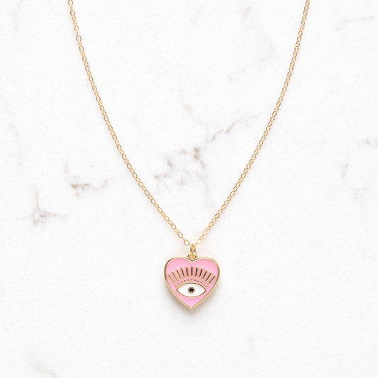 Enamel Evil Eye Heart Necklace